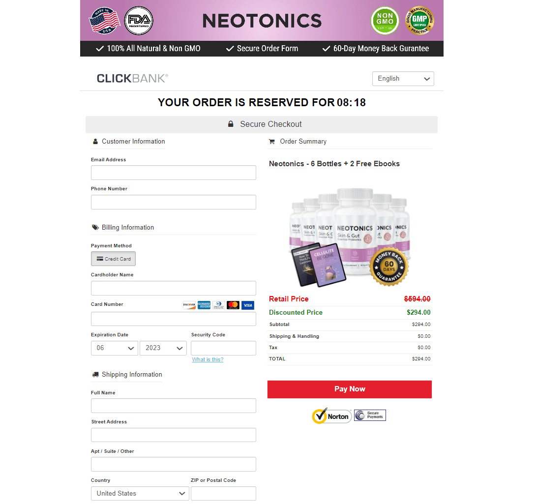 NeoTonics order page
